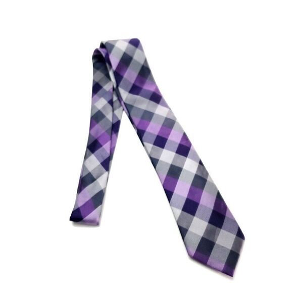 Van Heusen Silk Tie Purple Plaid Print - Picture 6 of 6